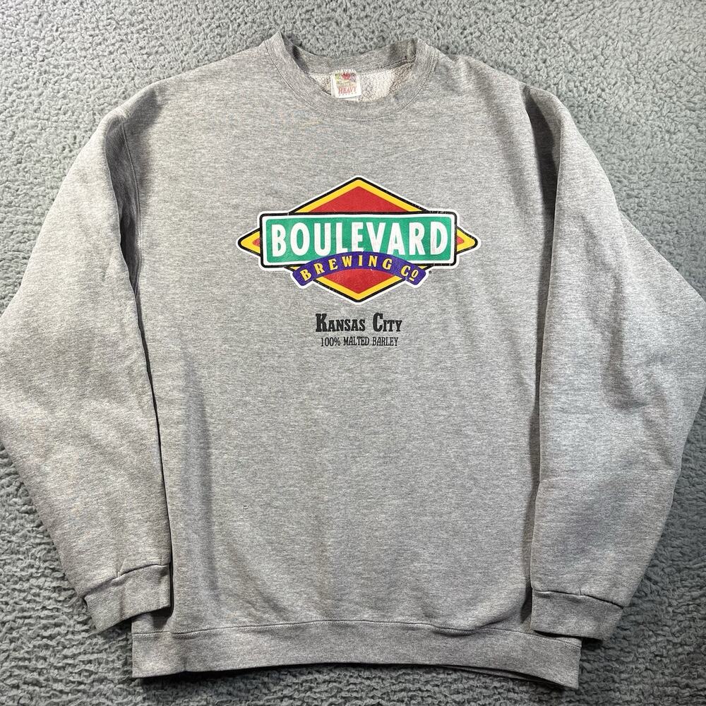 Vintage Boulevard Brewing Co Sweatshirt Mens XL Grey USA Made 90s Kansas City